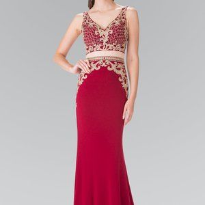 V-Neckline Sleeveless Sheath Prom Dress GSGL2334